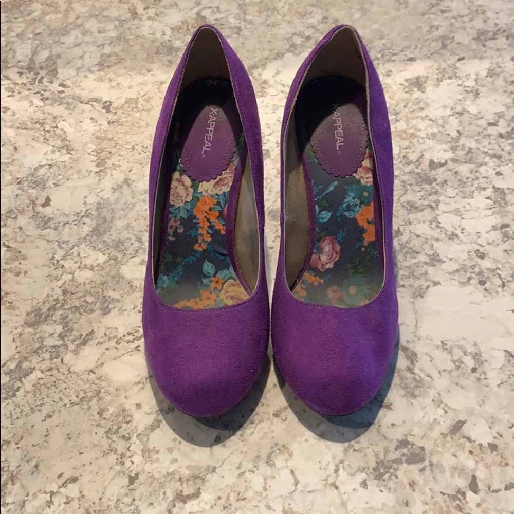 Purple faux suede high heels